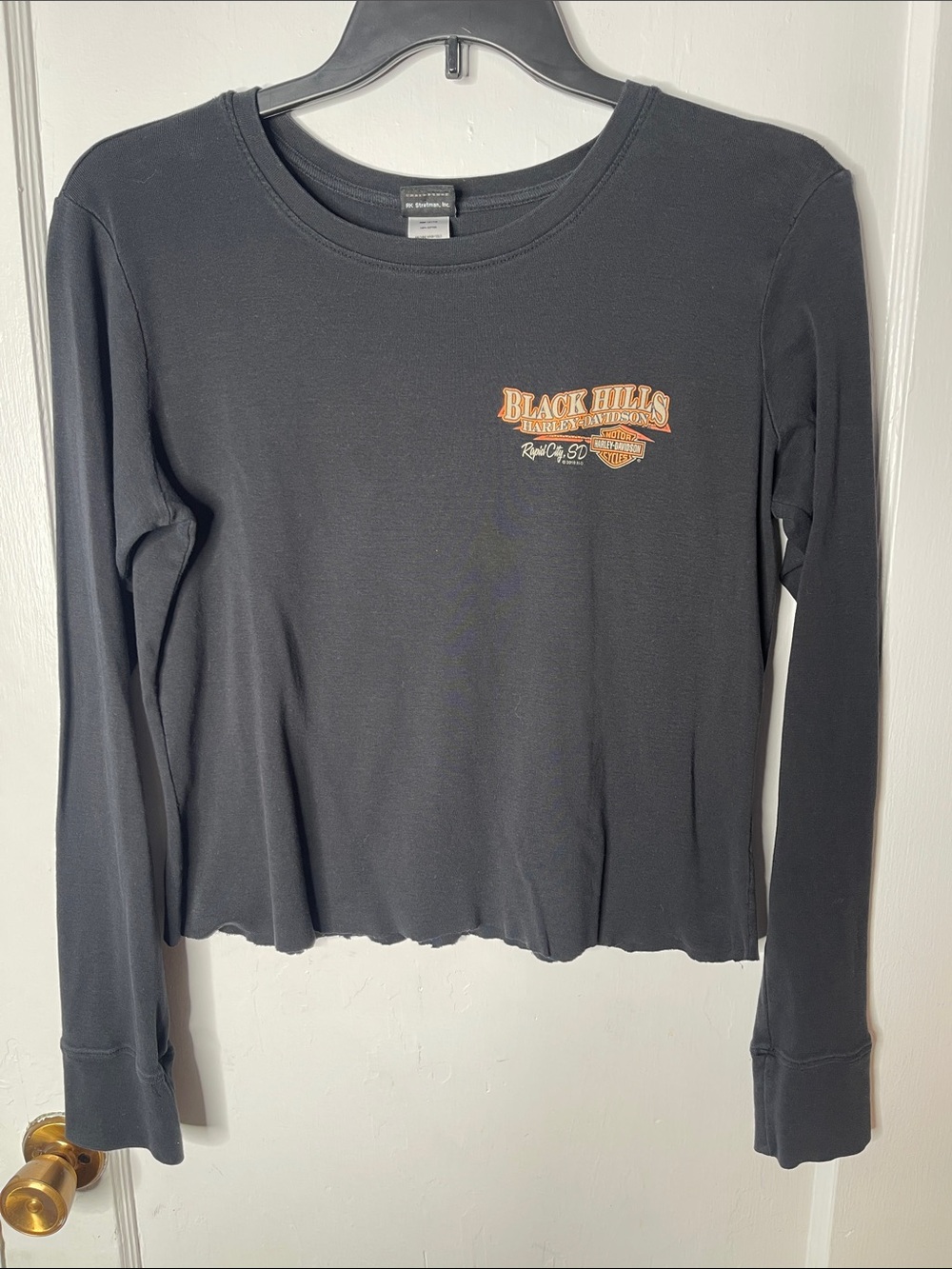 Harley Davidson Shirt XL Rapid City South Dakota Cropped Cut Off Long Sleeves